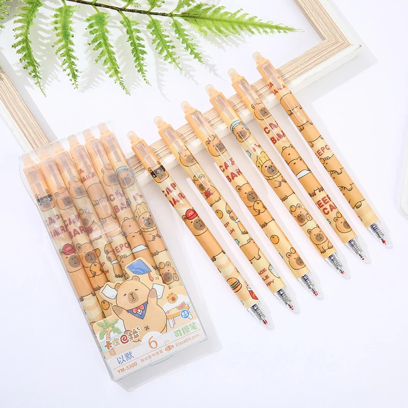 6Pcs Nette Capybara Gel Stifte Kawaii Neutral Stift Set Schnell Trocknende Blau Löschbaren Stifte Büro Schule Liefert Student schreibwaren