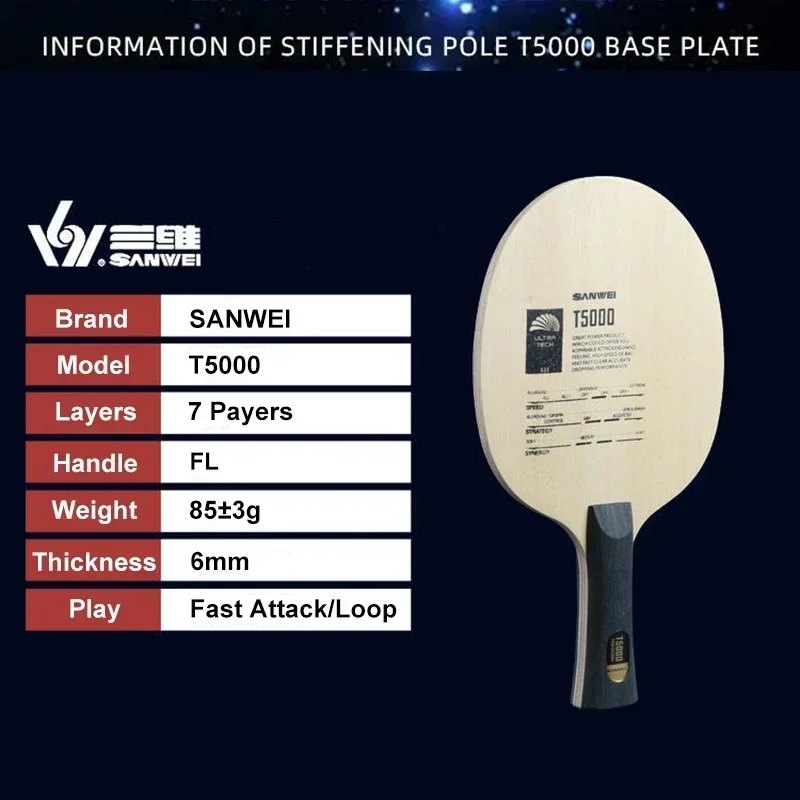 

Sanwei T5000 Table Tennis Racket Blade 5 Wood 2 Carbon Offensive Fast Attack Ping Pong Bat for Beginner Professional Athletes