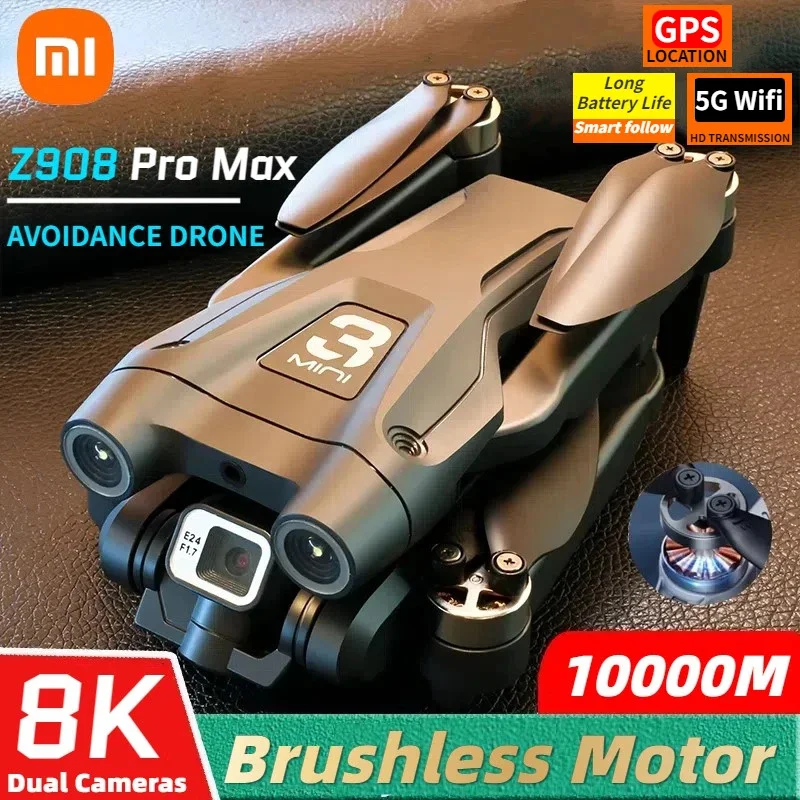 Xiaomi Z908 Pro Max Drone 8K HD ganda kamera, Quadcopter RC 10000m lipat tanpa sikat, penghenti rintangan aliran optik Profesional