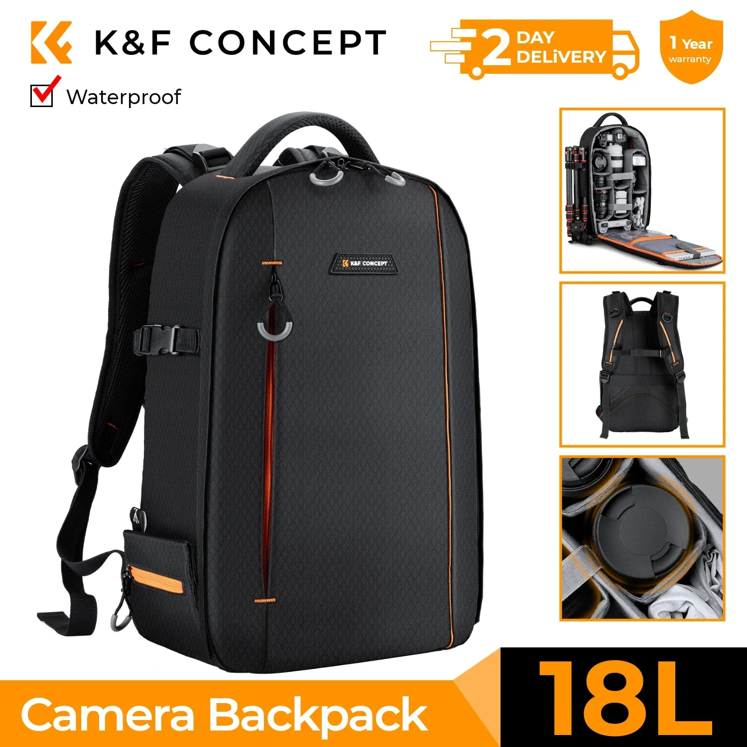 K&F CONCEPT 18L/10L Fotografie Cameratas Lichtgewicht Waterdichte Reiscameratas voor Dslr Camera Canon Nikon Sony Laptop