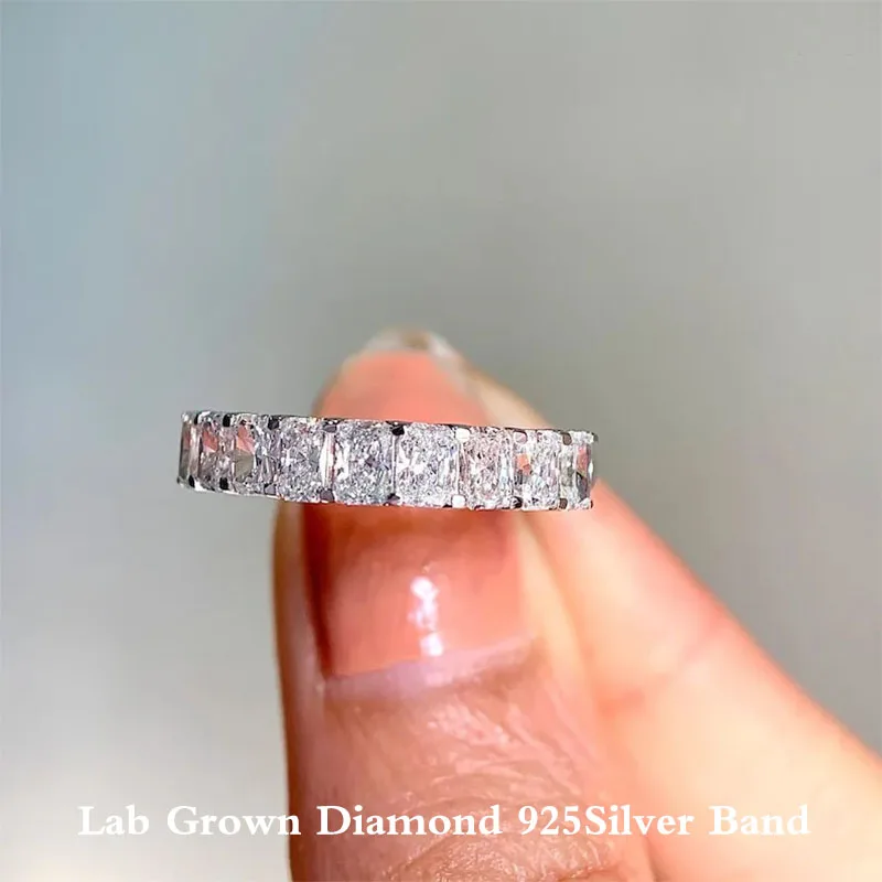 1.8 TCW DEF/VS VVS Radiant Cut HPHT Lab Grown Diamond U-Prong Half Band In 925 Silver For Women Or Men Stacking Band