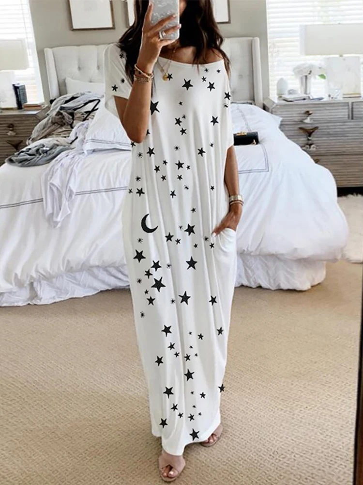 Dress for Women 2023 New Cheetah Print Short Sleeve Cold Shoulder Maxi Dress Vestidos De Mujer Elegant Boho Robe Female