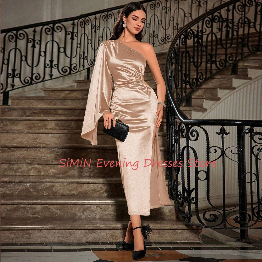 

Simin Saudi Simple One-shoulder Sheath Long-Sleeves Mermaid Ankle-Length Arabia Sexy Evening Birthday Club Outfits Summer 2024