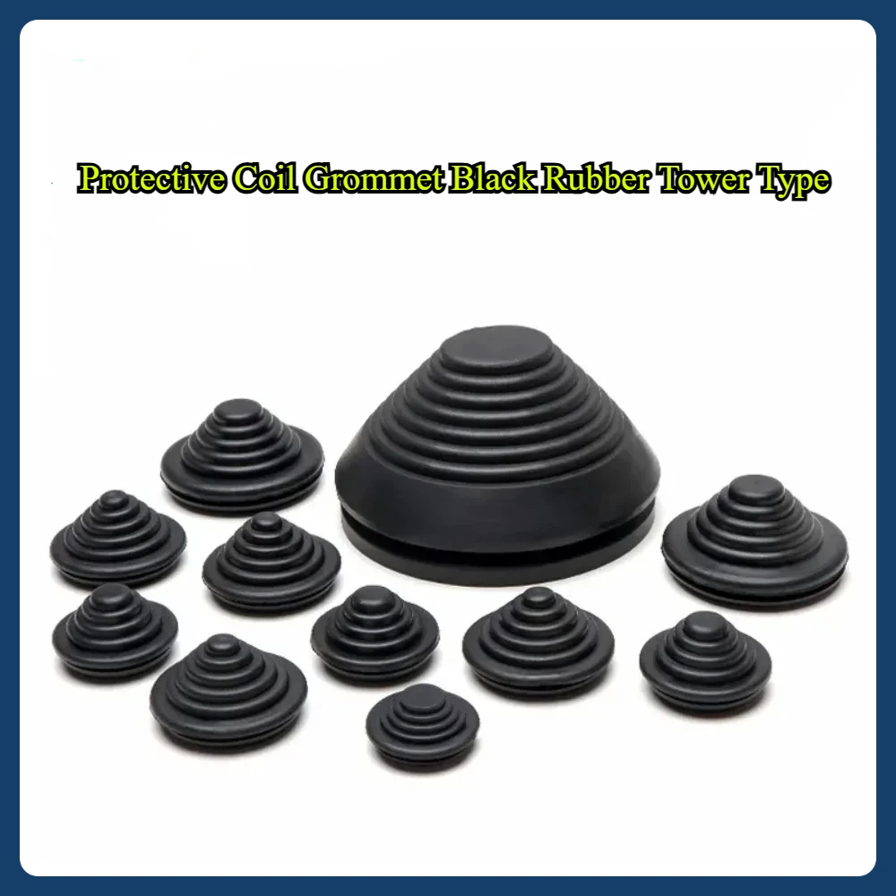 

Protective Coil Grommet Black Rubber Tower Type Protection Coil Over Coil Wire Loop Threading Sleeve Flame Retardant Insulation