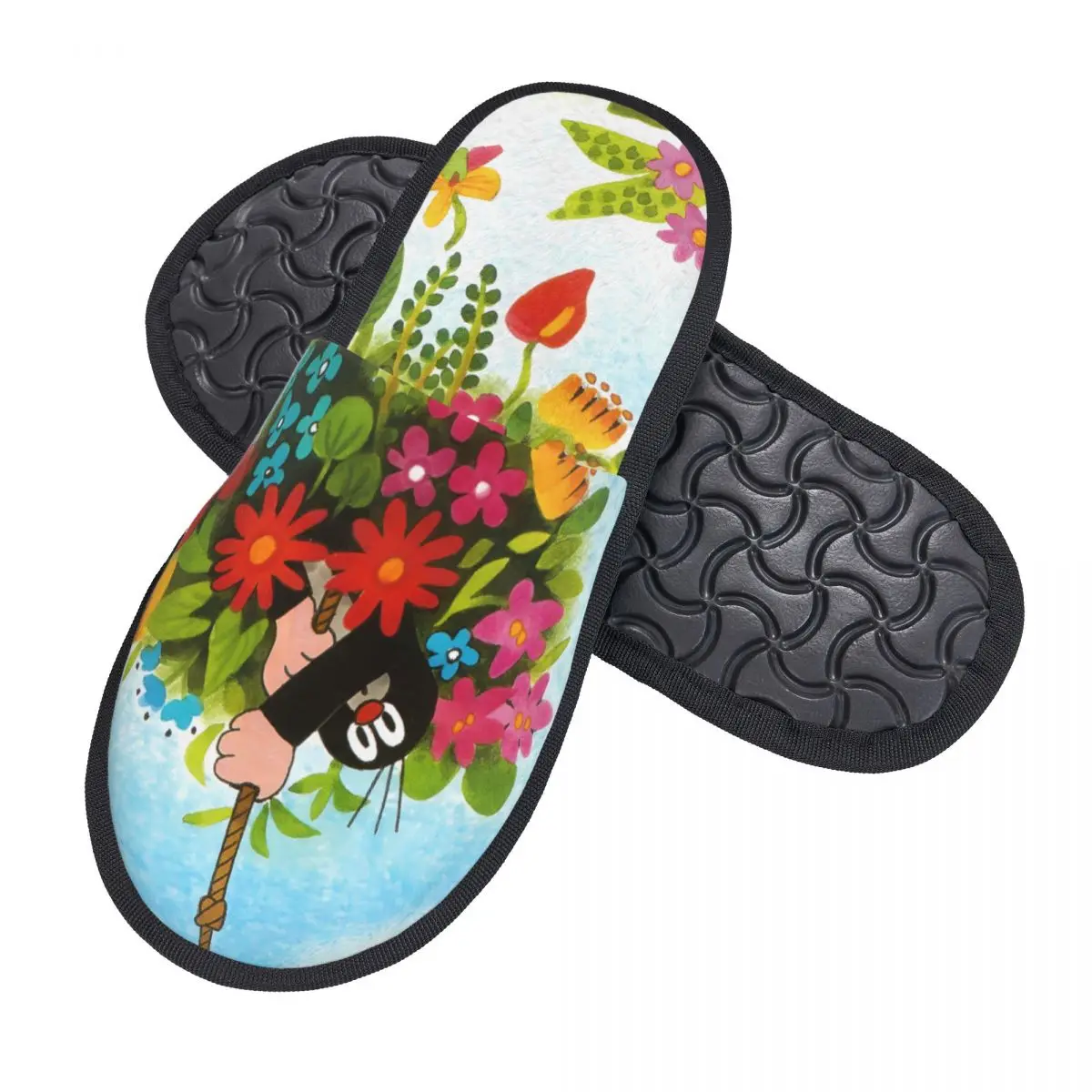Custom Print Women The Little Mole House Slippers Cozy Warm Cute Cartoon Memory Foam Fluffy Slipper Indoor Outdoor Shoes