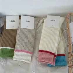 Knitting Cotton Women Socks Korean Fashion Color Matching Elastic Long Socks Casual Fashion Girls Harajuku Streetwear Crew Socks