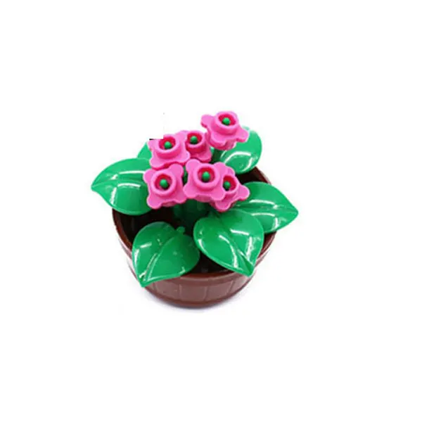 Small  Building Block The Model Colorful Flowers 1set  Plant Landscape with A Flower Pot  Compatible with LEGO Garden