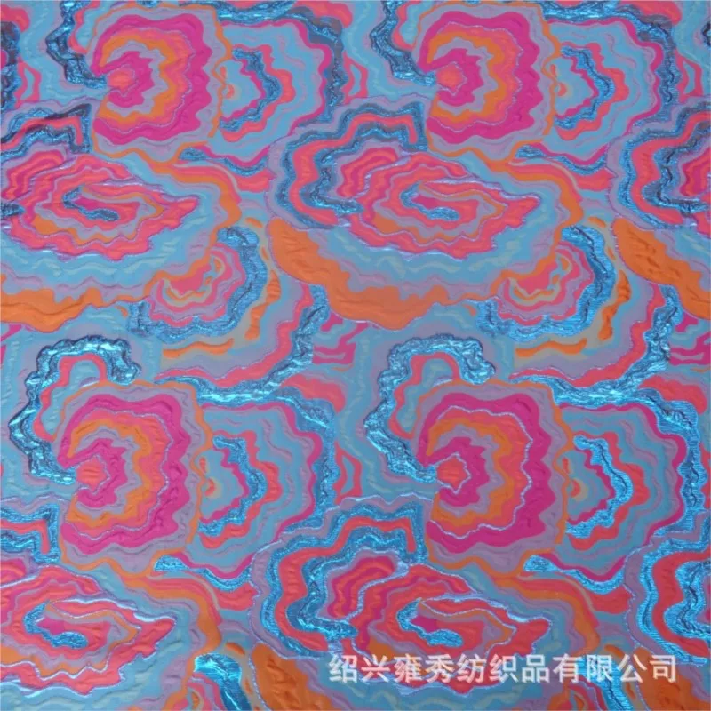 

Fashionable gold thread jacquard multicolored red large flower dress fabric cheongsam throw pillow