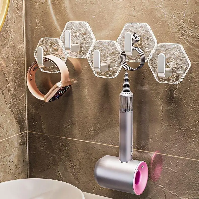 [Lot de 5] Crochets adhésifs pour mur, texture glacier, forte adhérence, sans perçage, pour salle de bain, cuisine, serviettes, bijoux