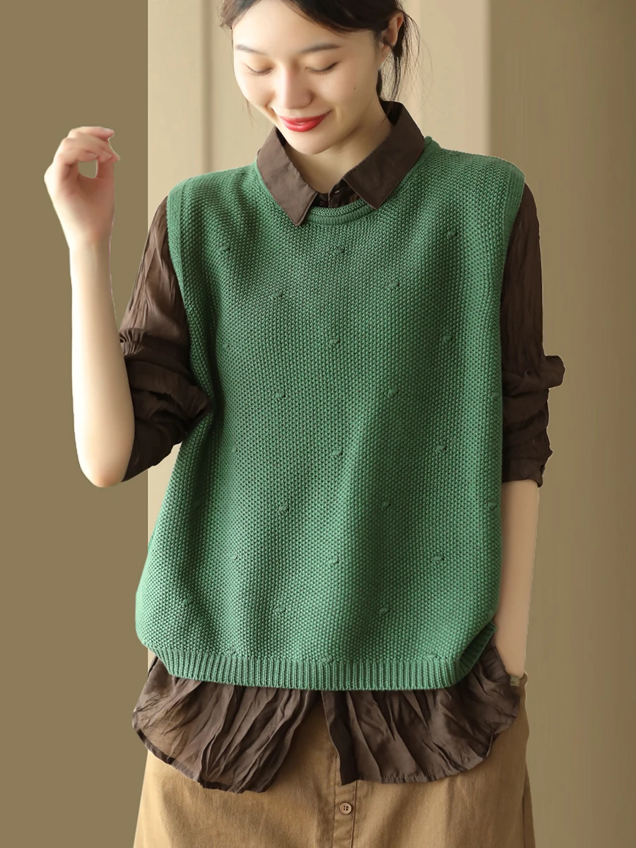 

Retro Cotton Knitted Pine Vest Women's Loose 3D Svel Knitwear Overhead Top for Autumn Commute Sle Color