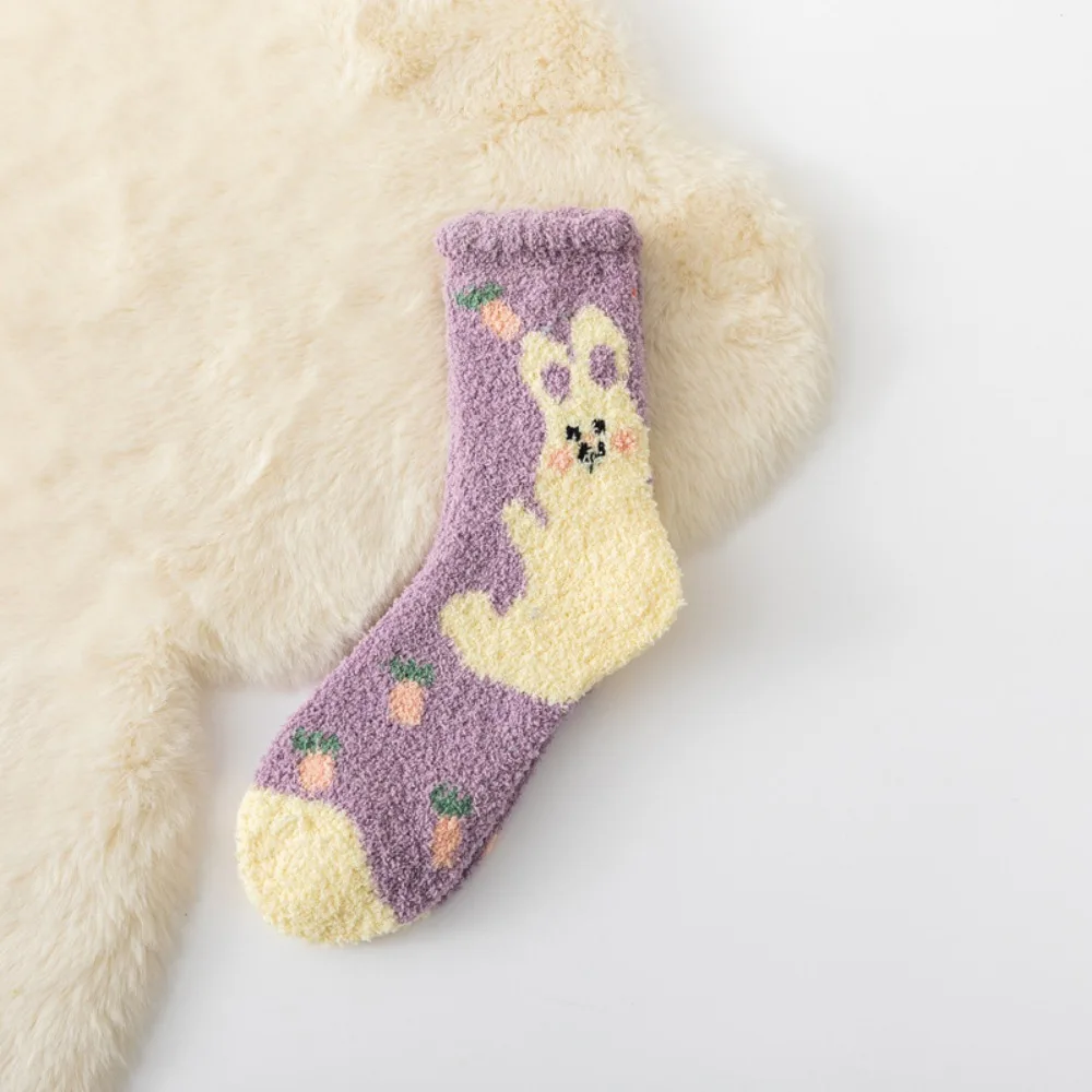 Rabbit For Girl Sleeping Socks Winter Panda For Women Middle Tube Socks Animal Socks Coral Velvet Socks Female Hosiery