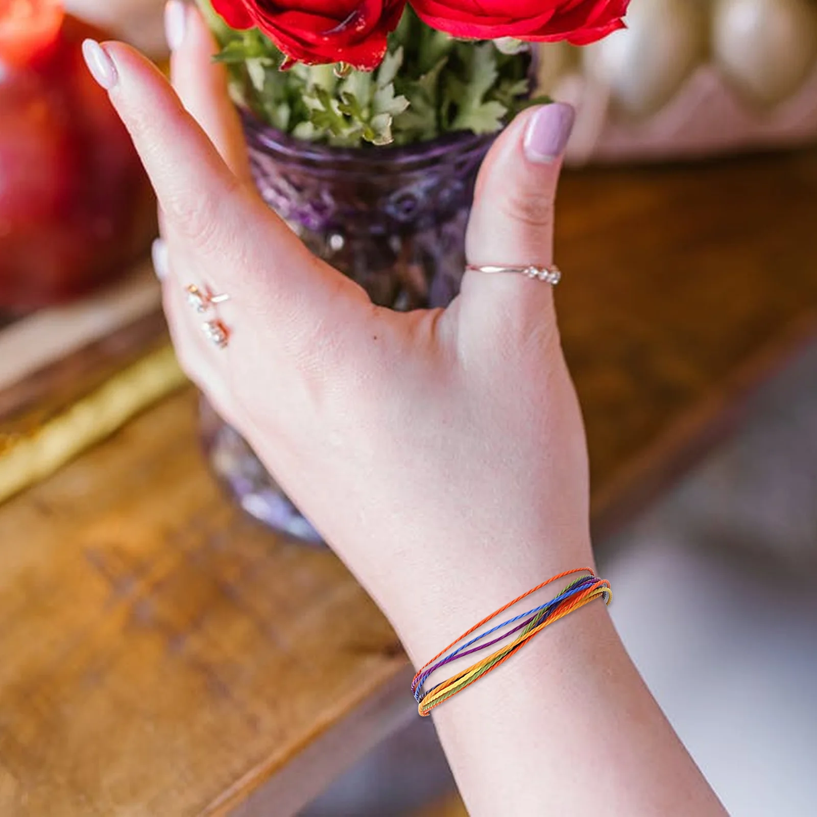 

6Pcs Handmade Vibrant Braided Waxed String Bracelets Adjustable Friendship Bracelets Women Girls Summer Beach Boho Party Jewelry