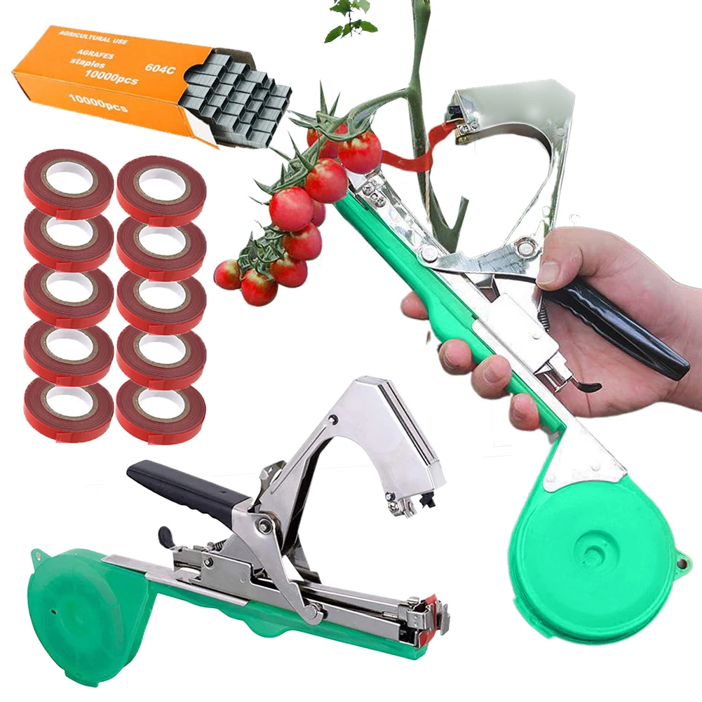 결속기 식물 정원 식물 테이프 도구 테이퍼 + 10 롤 테이프 세트, 야채 포도 토마토 오이 고추 꽃용 