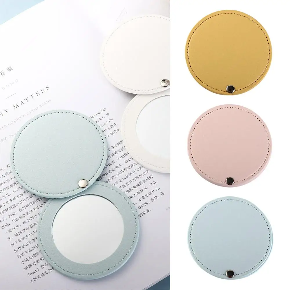 Miroir de maquillage rotatif en cuir PU pour femmes et filles, miroir de poche compact, ultra-fin, accessoires de voyage, cosmétique, cadeau pour elle