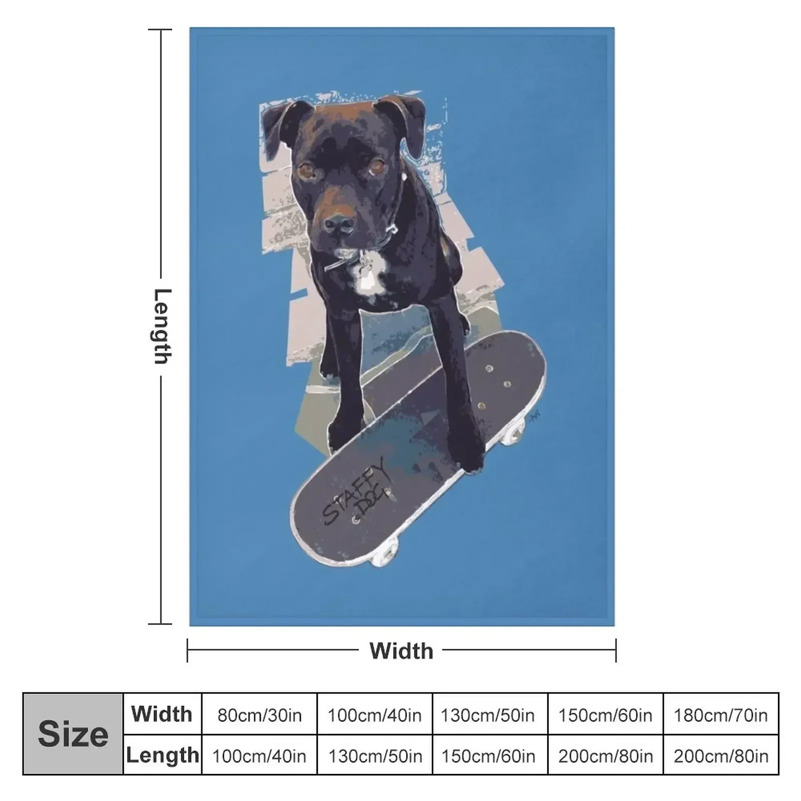 SK8 Staffy Dog Skater colour pic Throw Blanket couch cozy soft plush fuzzy picnic outdoor blanket