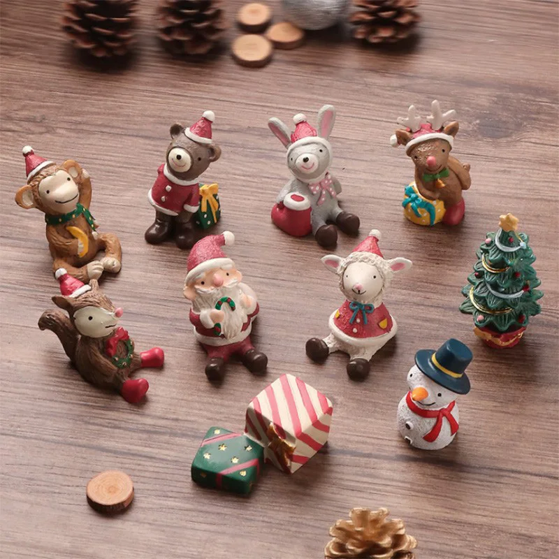 Weihnachts-Miniaturfiguren aus Kunstharz, Ornamente für den Weihnachtsbaum, Hirsch, Elch, Schneemann, Tier, Mikrolandschafts-Ornamente, Weihnachtsdekoration – Detail 9
