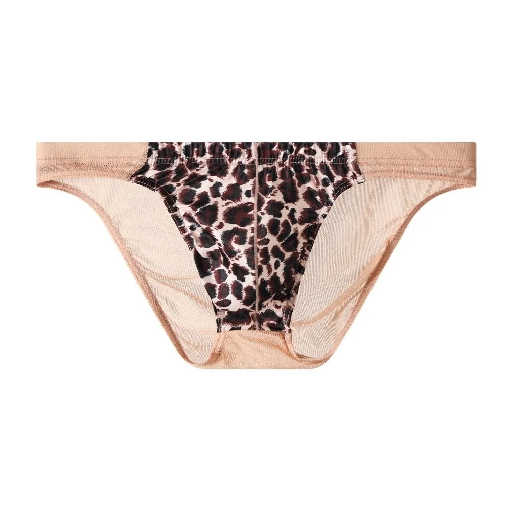 Fashion Lingerie Leopard Triangle Panties Low Waist Breathable Men Thin Briefs Transparent Mesh Underwear for Men Men