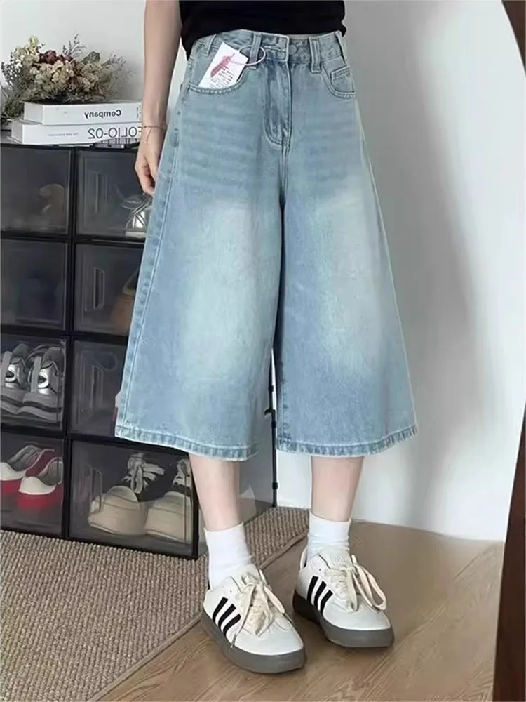 

Женские винтажные свободные прямые джинсы с высокой талией больших размеров, летние повседневные широкие брюки с высокой талией