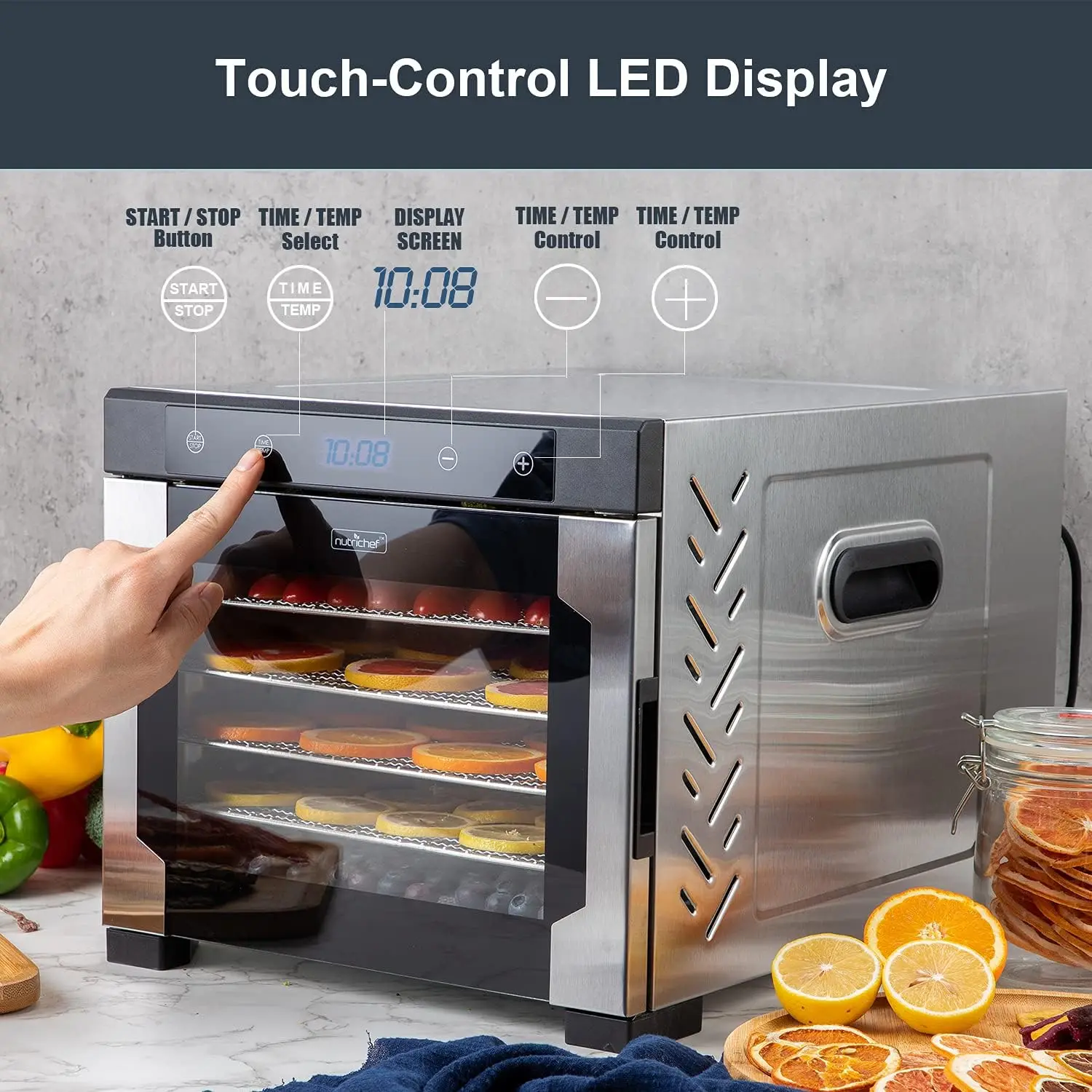 Máquina desidratadora de alimentos de bancada - 600 watts premium multi-camadas carne carne seca fabricante frutas/verduras secador com 6 stee inoxidável