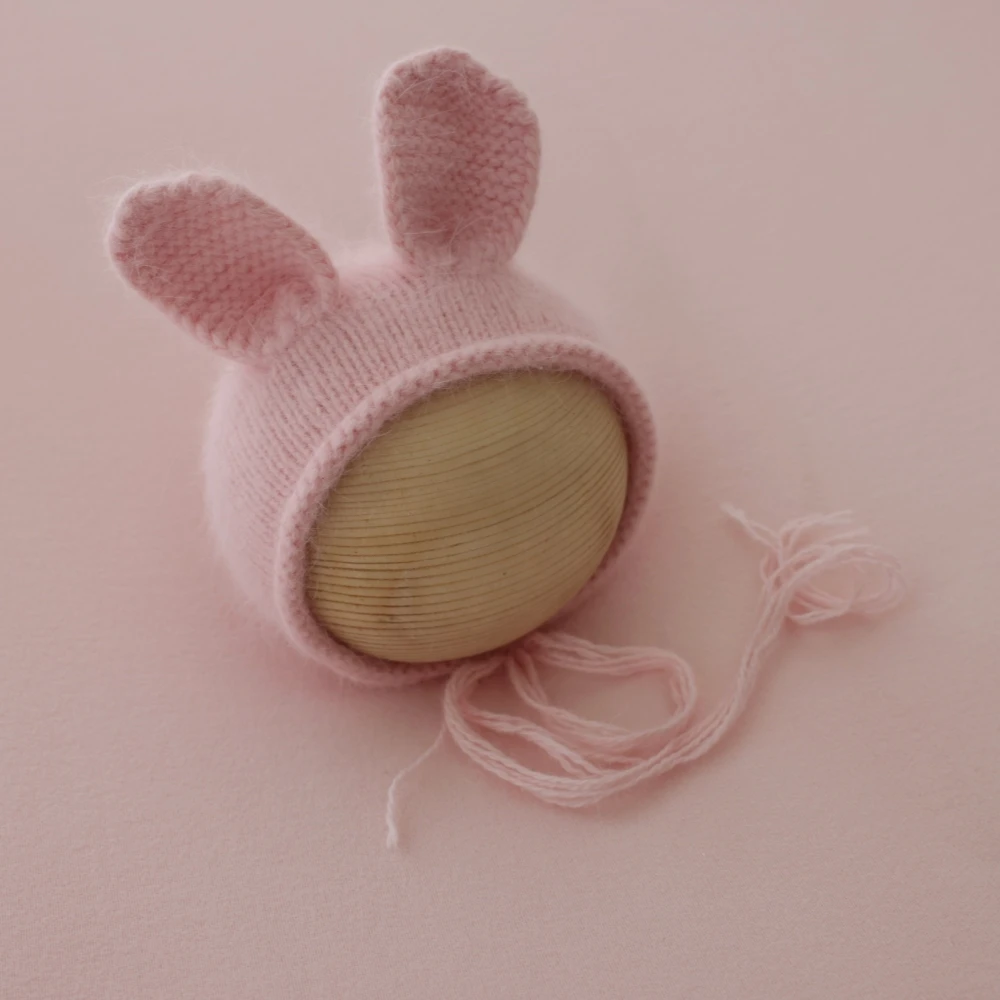 0-1 Month Newborn Photoshoot Props Soft Stretch Swaddle Blanket Knitted Rabbit Ears Hat Bunny Doll Studio Baby Photography Props