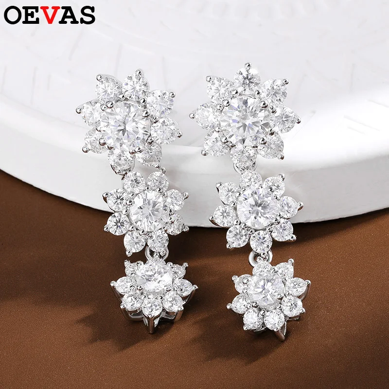 Серьги-гвоздики OEVAS с муассанитом 5,88 карата для женщин, 100% стерлинговое серебро S925 с покрытием из 18-каратного з
