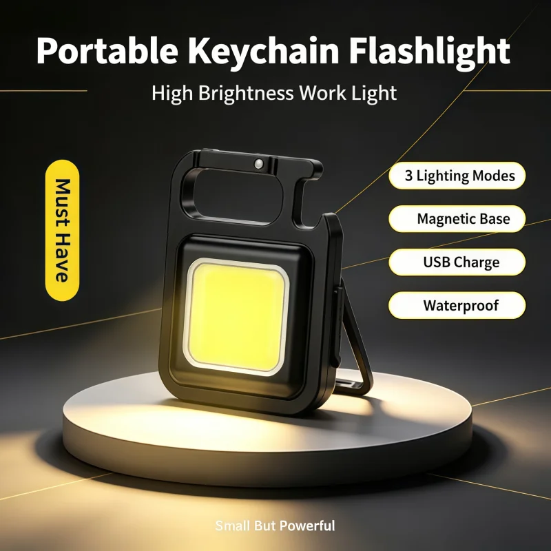 2026New Keychain Light Mini Multifunctional Camping Flashlight USB Rechargeable LED Portable Bright COB Pocket Clip Lantern