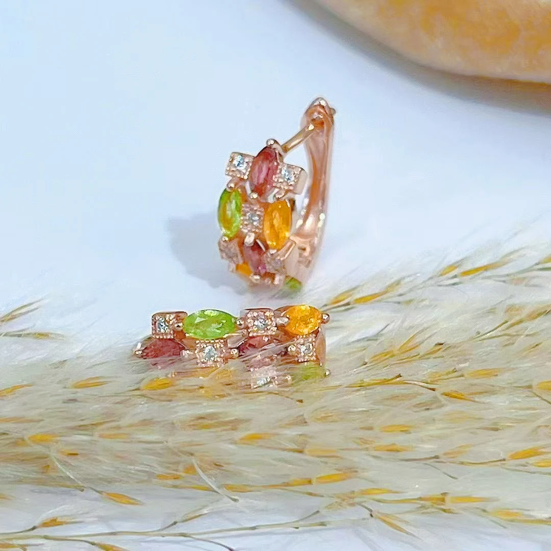 

GXGlint 2025 New 925 Sterling Silver 2.5 * 5 mm Colored Gemstones Earrings Rose Gold Natural Tourmaline Ear Buckle for Women