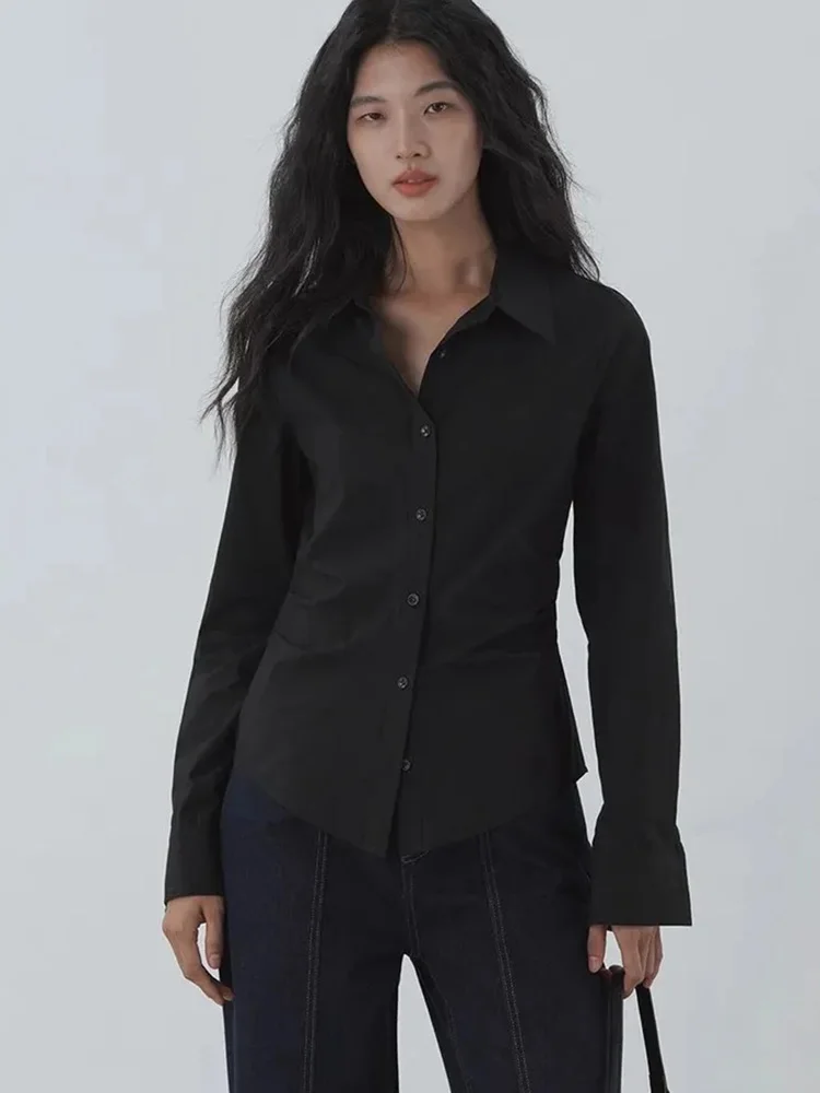 

Slim Y2K Black Shirt Women Vintage Harajuku Spring Long Sleeve Blouse American Streetwear Retro Female Single Breasted Tops New