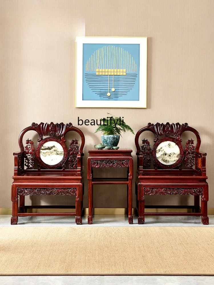 Rosewood Armchair Palace Chair Three-Piece Set Sandal Wood round-Backed Armchair Classical Chinese Ming and Qing Antique Chair