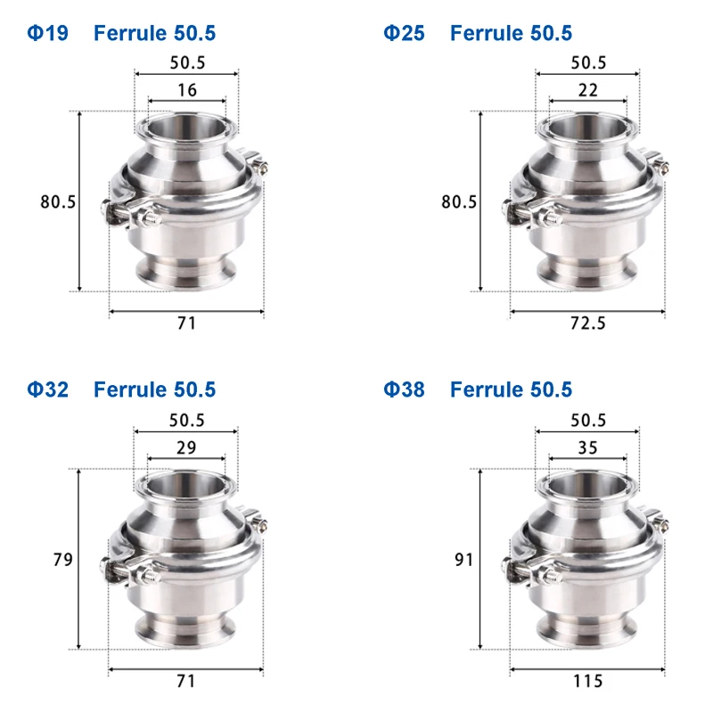 Électrovanne 3/4'' 1'' 1.5'' 2'' 2.5'' 3'' Sanitary Tri Clamp Check Valve One Way Flow Valves Stainless Steel 304 Food Level Eau et vapeur — détail 2