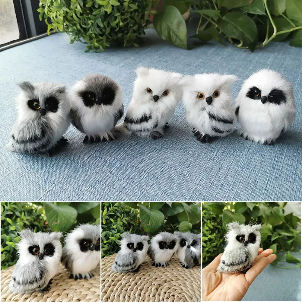 Simulation Owl Animal Model White Black Furry Lovely Owl Handicraft For Garden Desktop Cabinet Gift Home Decor Accessories