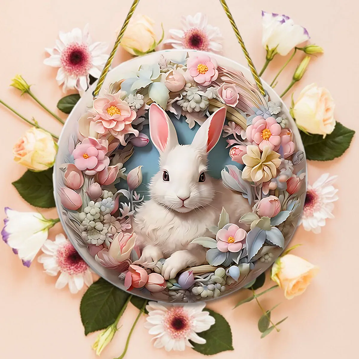 عيد الفصح عيد الحب الملونة أرنب قلادة الاكريليك القرص قلادة نافذة الديكور الشرفة مع سلسلة شماعات الديكور في الهواء الطلق #4