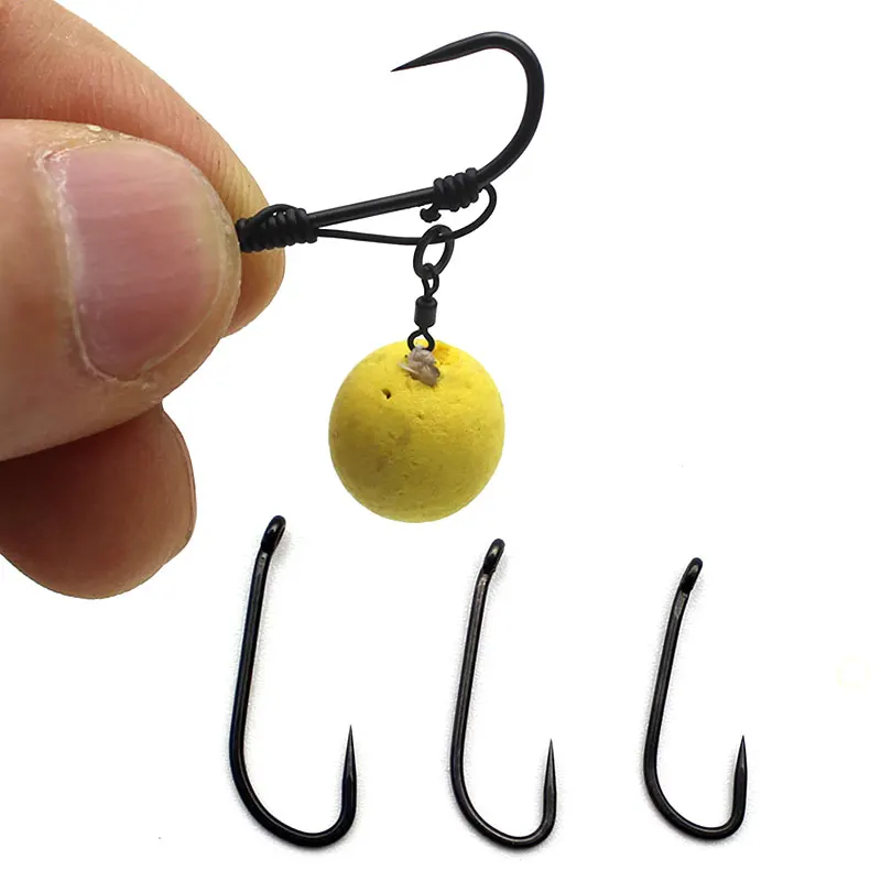 20PCS Carp Fishing Hooks PTFE Coated Hair Rigs Carp Hooks Matt Black High Carbon Steel Barbless Hook For Carp Fishing Tackle