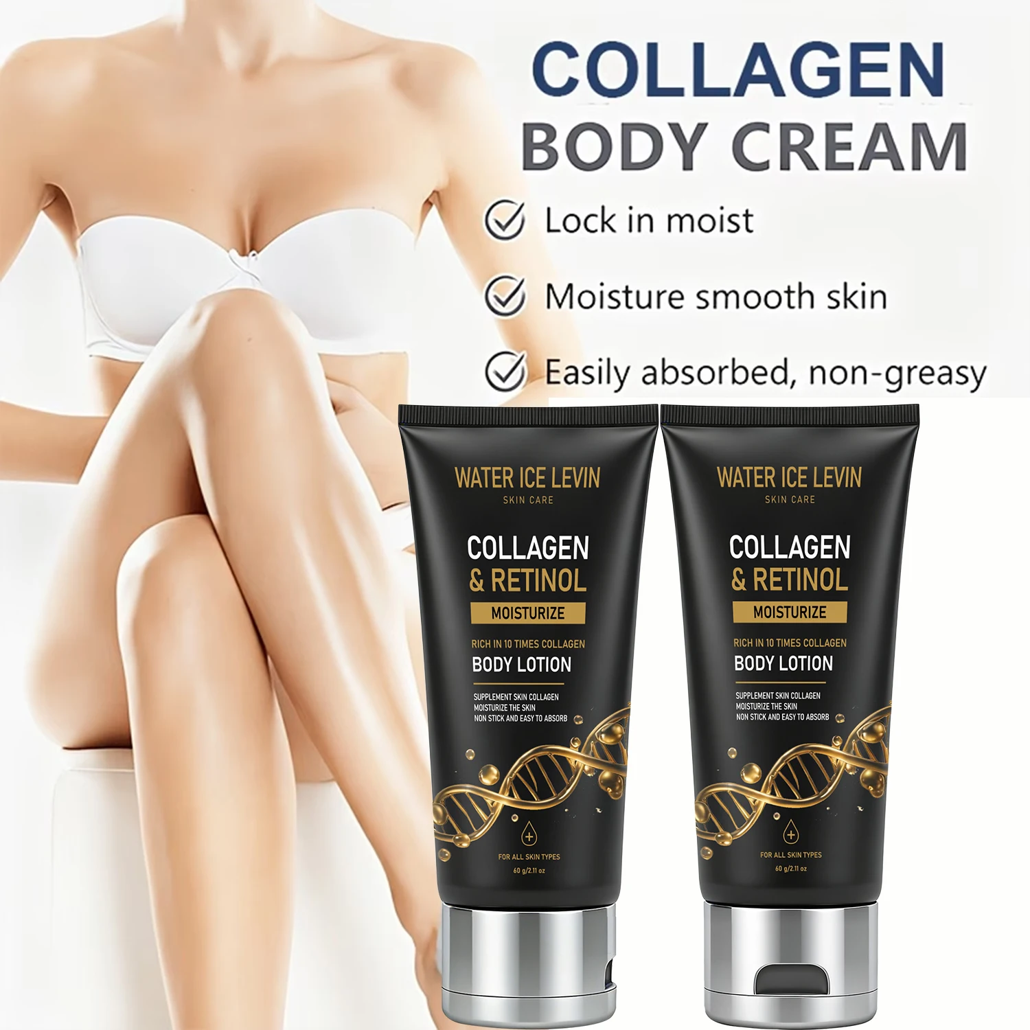 Firming Collagen Retinol Body Lotion Deep Hydrating Replenish Skin Collagen Non‑Sticky Silky Smooth Skin Body Moisturizer 60g