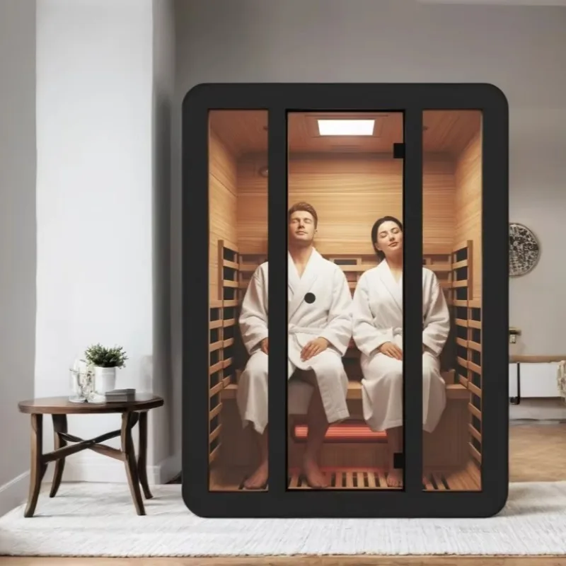 Modern Solid Wood Hemlock Electric Infrared Sauna Room With Intelligent Controller And Red Light Therapy Lamp
