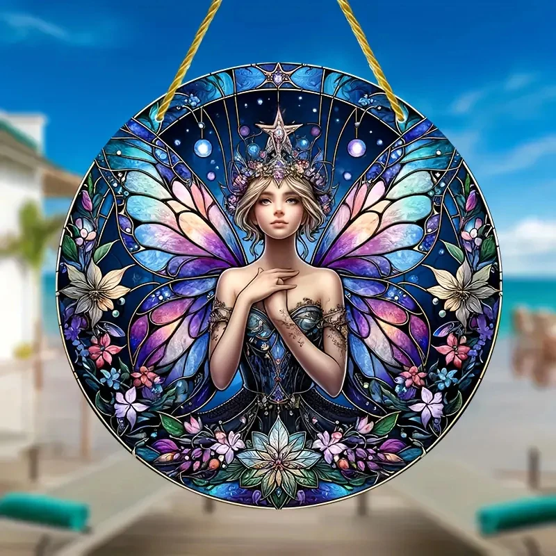 Fairy Suncatcher,Elf Dye Acrylic Translucent Window Hanging Ornament,Round Sign,Window,Home,Room,garden,Yard Decor,Holiday Gift