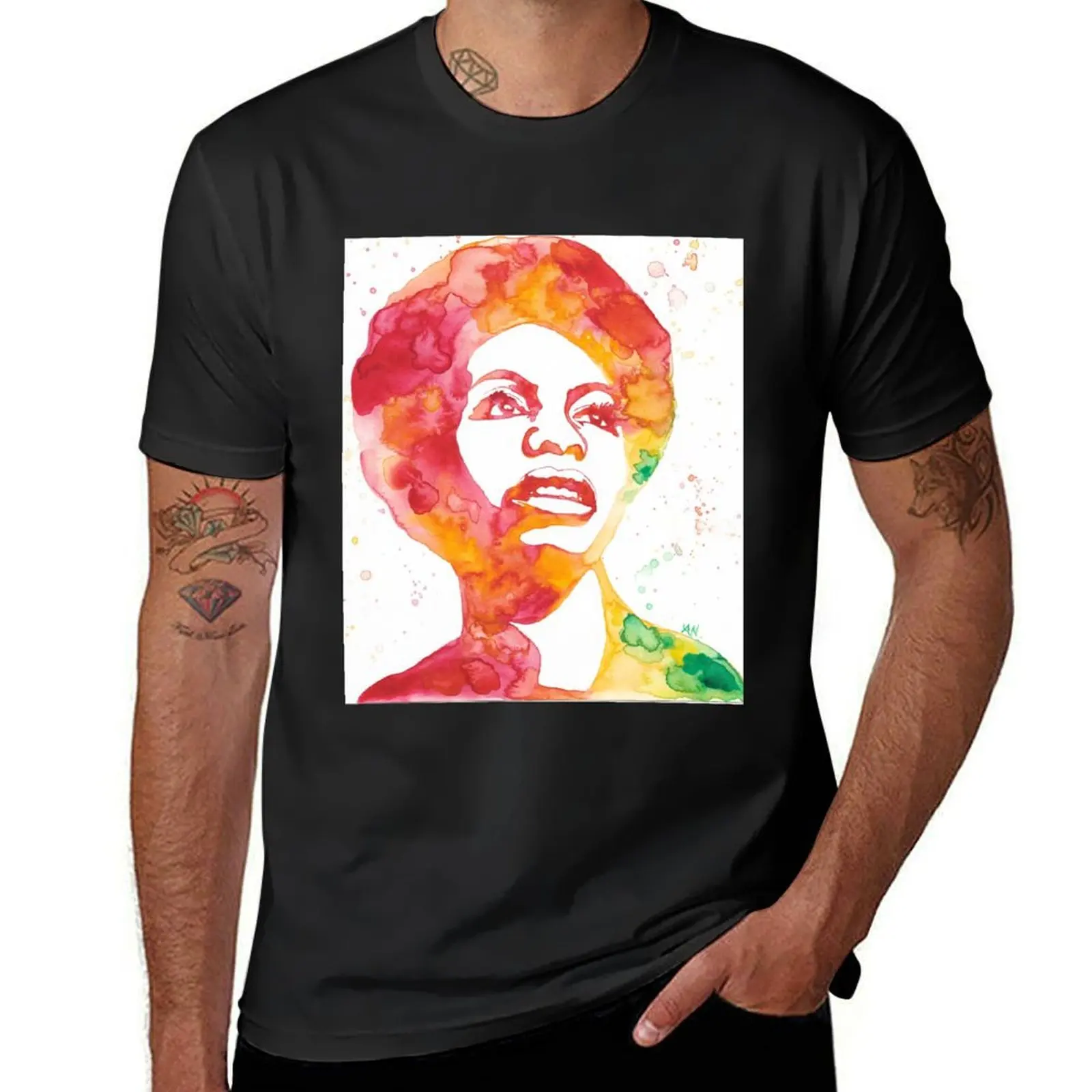 

Nina Simone in Red and Orange T-Shirt vintage t shirts shirts graphic plus sizes Personalized t-shirt plus size men clothing
