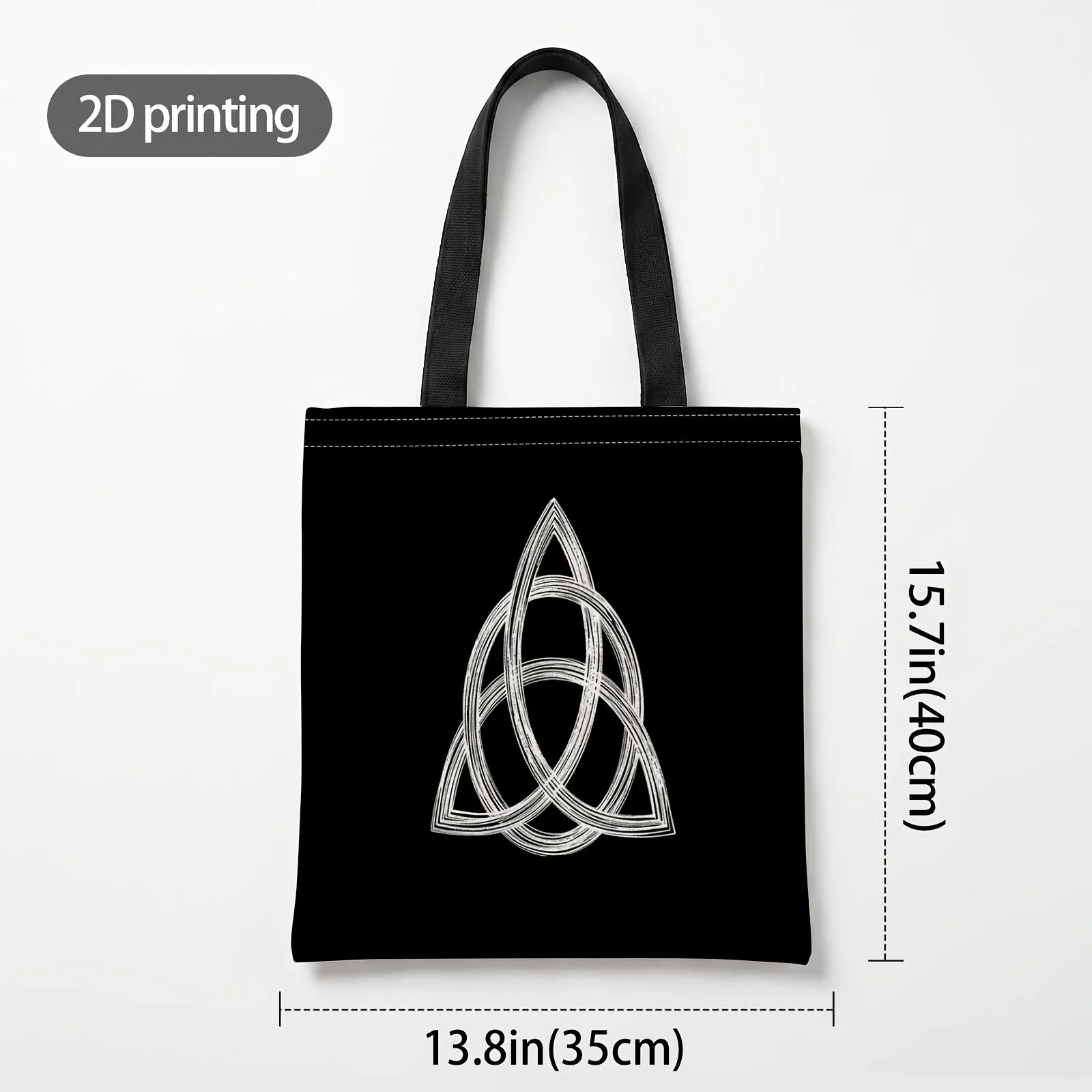 2D Printed Handbag with Endless Knot Triangle Pattern, Reusable Fashion Shoulder Bag Handbag Shopping Tote Bag Suitable for Shop