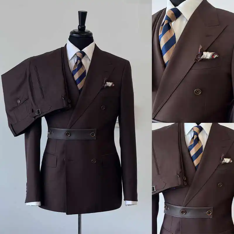 

Design Men's Suit Slim Fit Double Breasted Peaked Lapel Groom Wedding Tuxedo Formal Business Clothing Customized