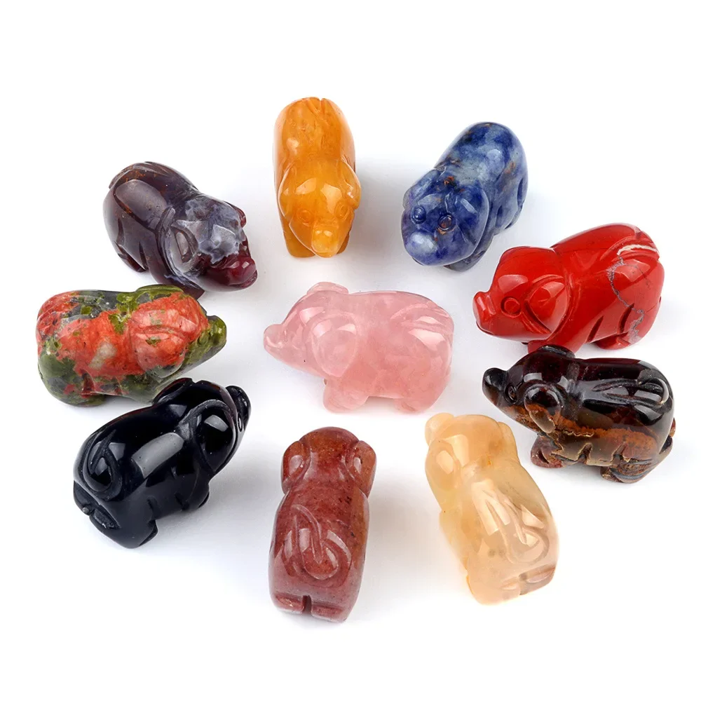 1 Inch Mini Size Natural Chakra Quartz Obsidian Pig Statue Ornaments Crystal Reiki Healing Animal Figurine Home Decoration