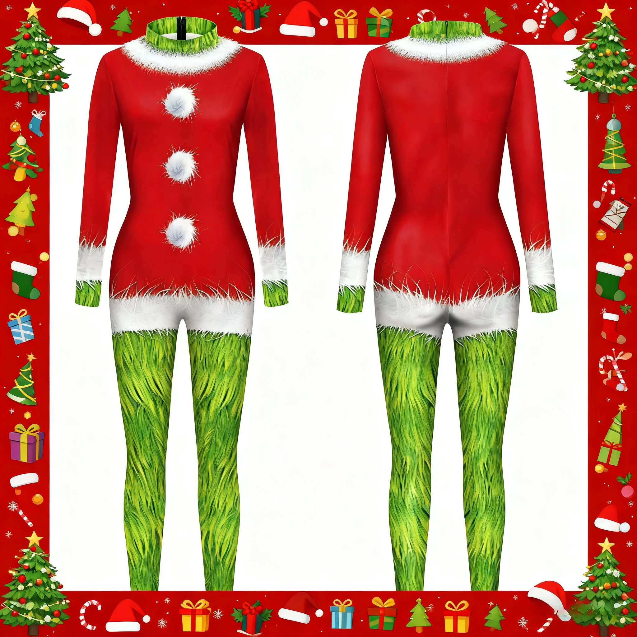 

Santa Green Monster Printed Cosplay Costume Christmas Jumpsuit for Women Xmas Party Performance Bodysuit Carnival Holiday Outfit
