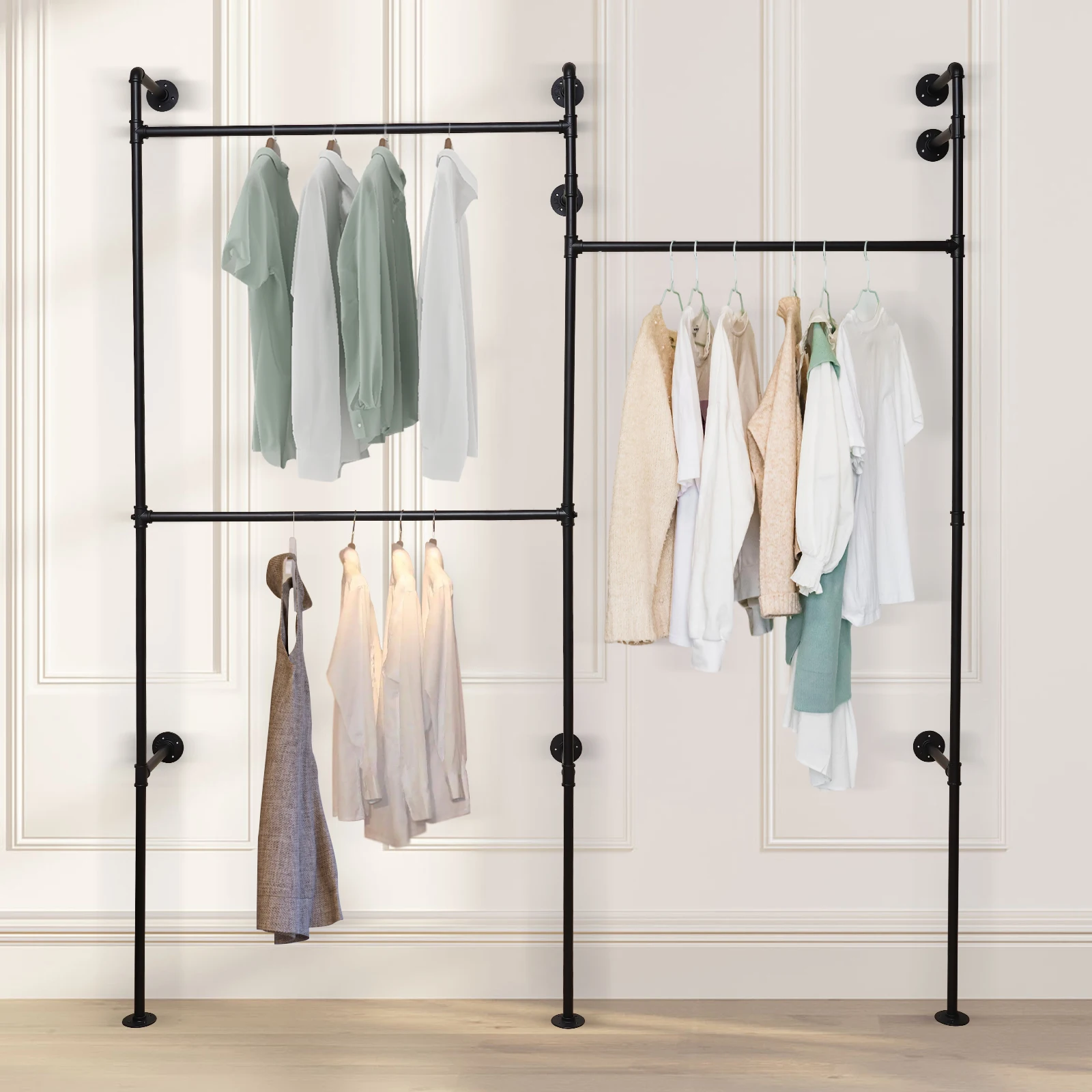 Industrial Pipe Clothes Rack Wall Mounted Garment Rack Closet Display Storage Garment Clothing Display Stand Rack