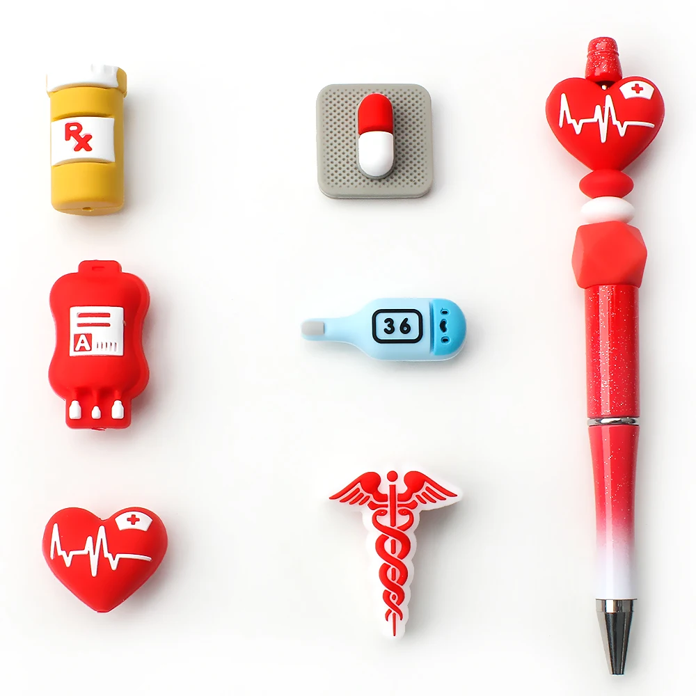 5/10/20/50pcs 3D Doctor Theme Silicone Beads, Nurse Love Series Silicone Focal Beads for Jewelry Lanyard Making Crafting