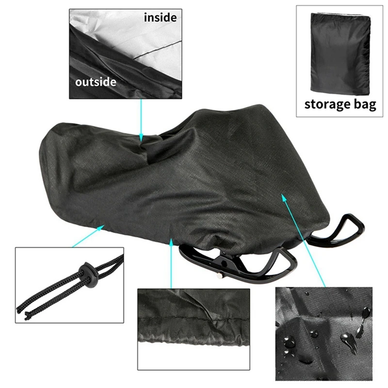 3X Snowmobile Cover Waterproof Dust Trailerable Sled Cover Anti-UV Winter Motorcycle Outdoor Black 145X51x48cm