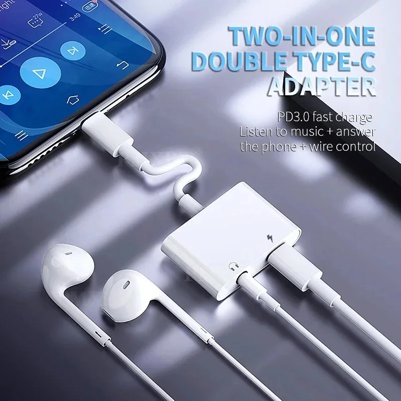 1-9Pcs 2-In-1 Audio Adapter USB C To 3 5 Mm Jack Type-C Charging 3.5mm Aux Cable Wired Headphones Connector