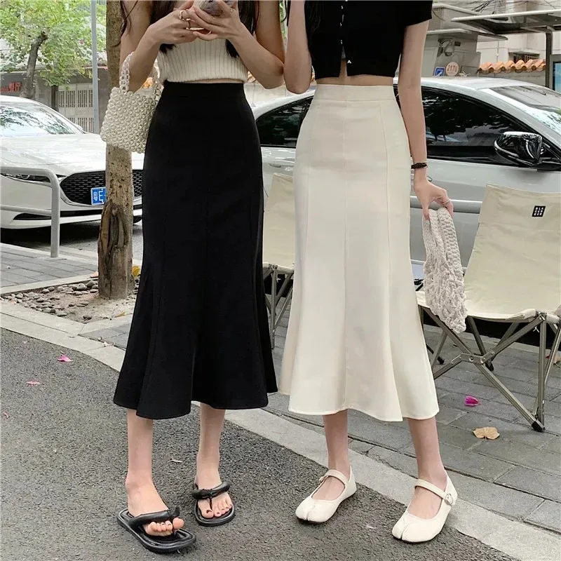 Тонкая юбка с запахом и высокой талией, черная юбка «рыбий хвост», женская длинная корейская офисная женская элегантная юбка Faldas Mujer Moda 2024, осенняя русалка