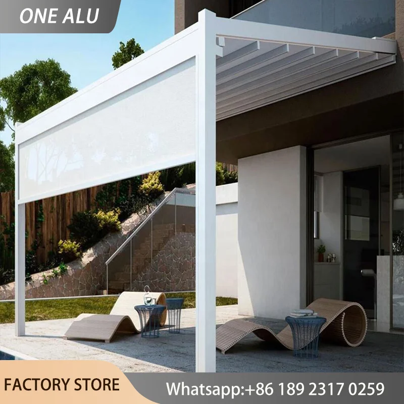 Motorized PVC Retractable Awning UV Protection Folding Canopy Aluminum Pergola Electric Roof Cover Sunshade For Garden Terrace