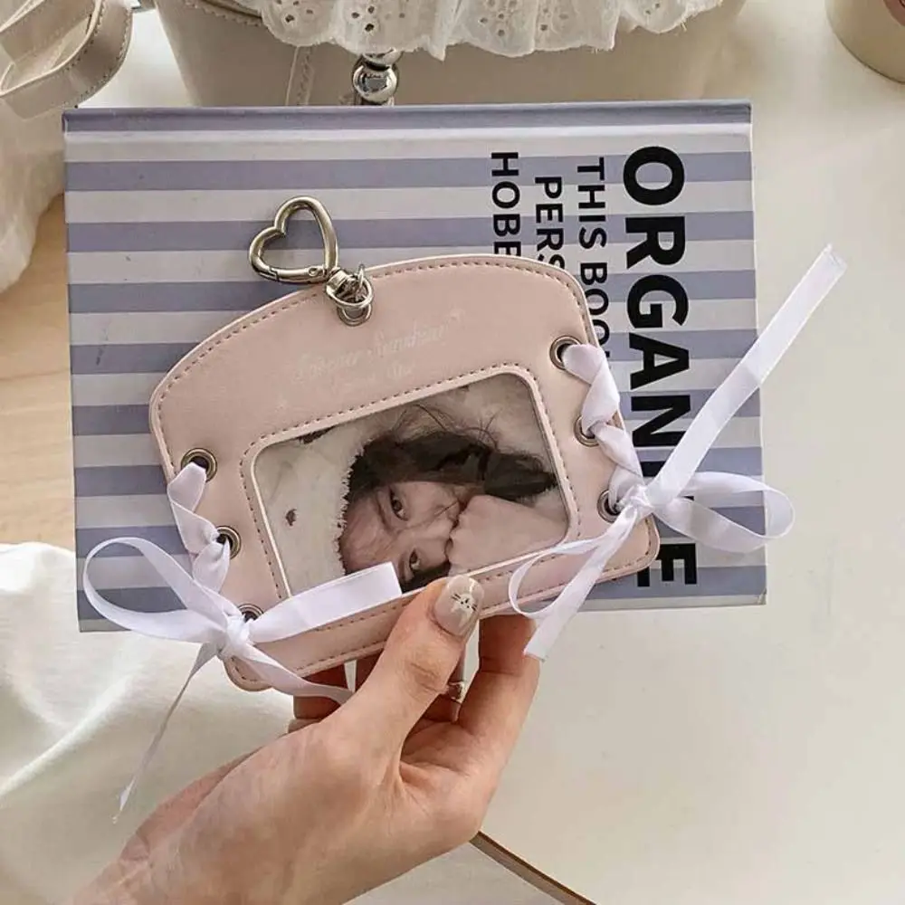 Korean Idol Balletcore Photocard Holder Ribbon Korean Style PU Photocard Holder Protective Case Card Sleeve Bus Card Holder