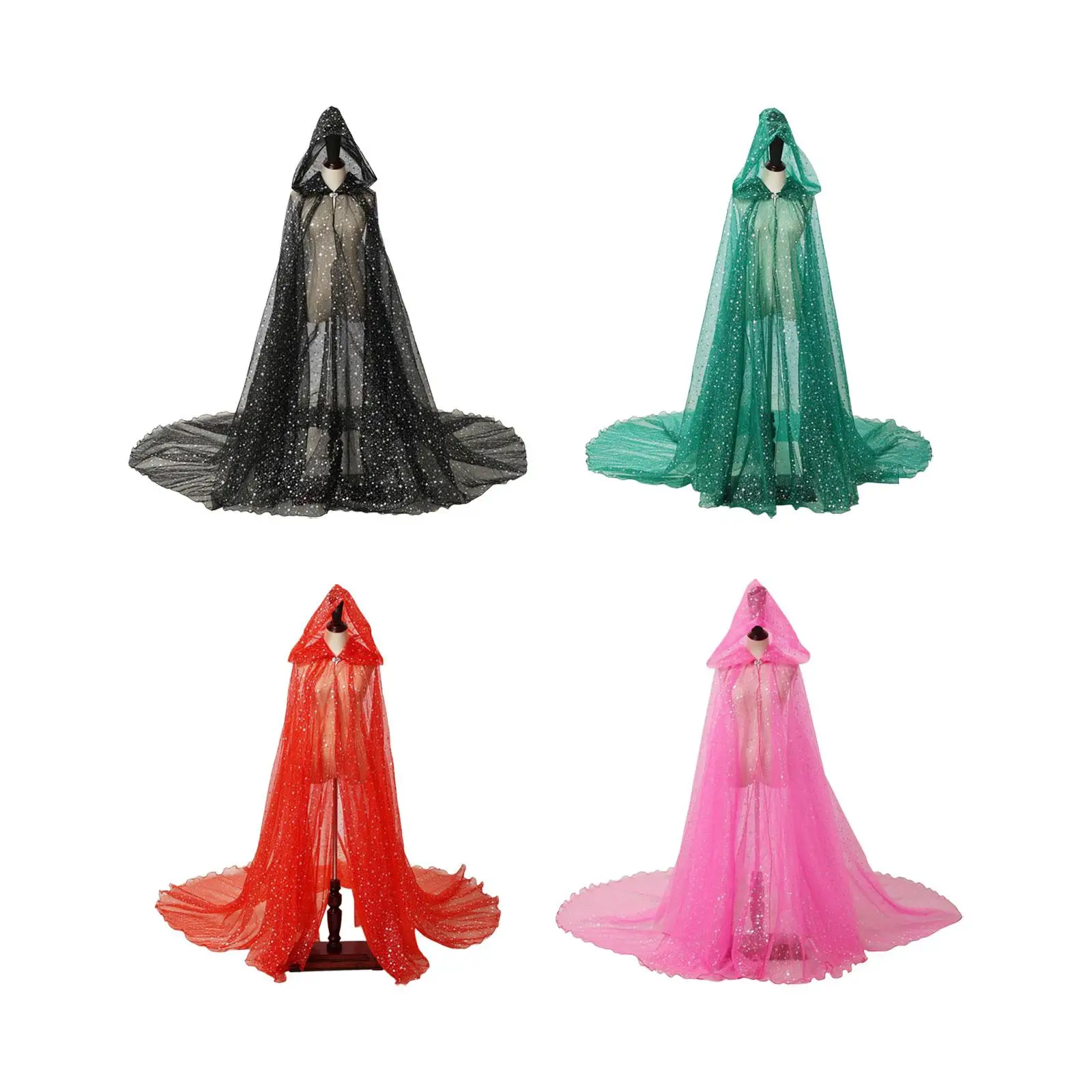 Hooded Cloak for Women Durable for Adults Halloween Costume Floor Length Washable Soft Long Bridal Hooded Cloak Tulle Cape