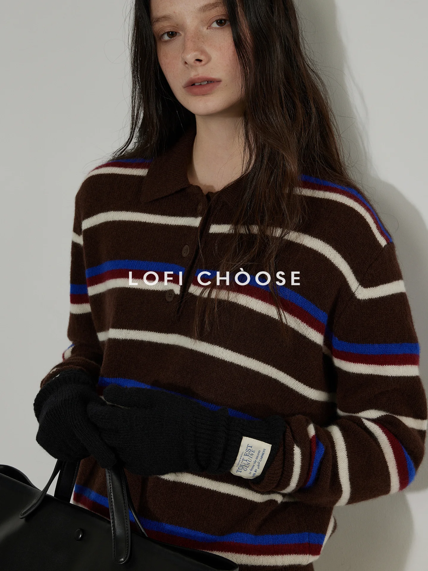 

Lofi Choose Women's Ne Striped Knit Sweater Color Blo Winter New Sle Versatile Top High Quali Loose Fit Long Sve